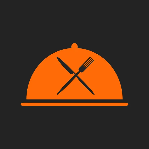 Restaurant icon with orange cloche and flatware — Stock Vector