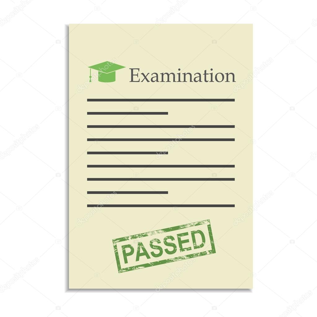 Examination paper with passed stamp 