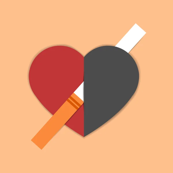 Coração perfurado com cigarro —  Vetores de Stock