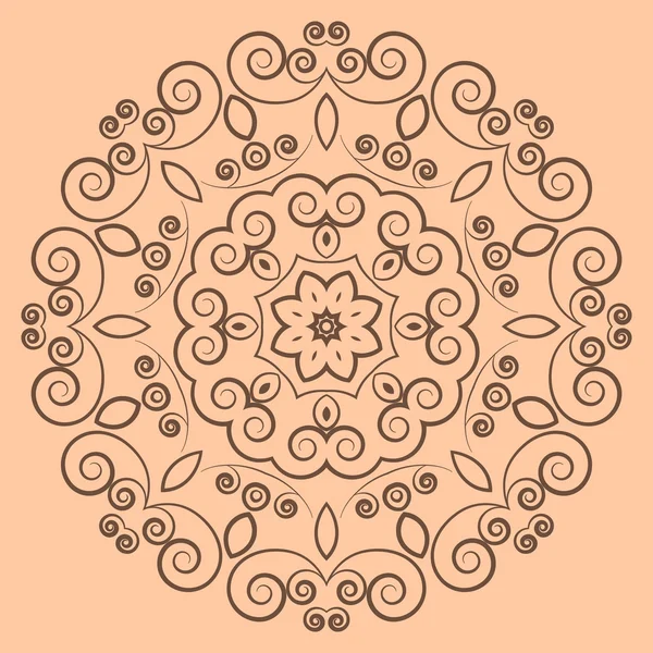 Dentelle ronde motif brun sur fond beige — Image vectorielle