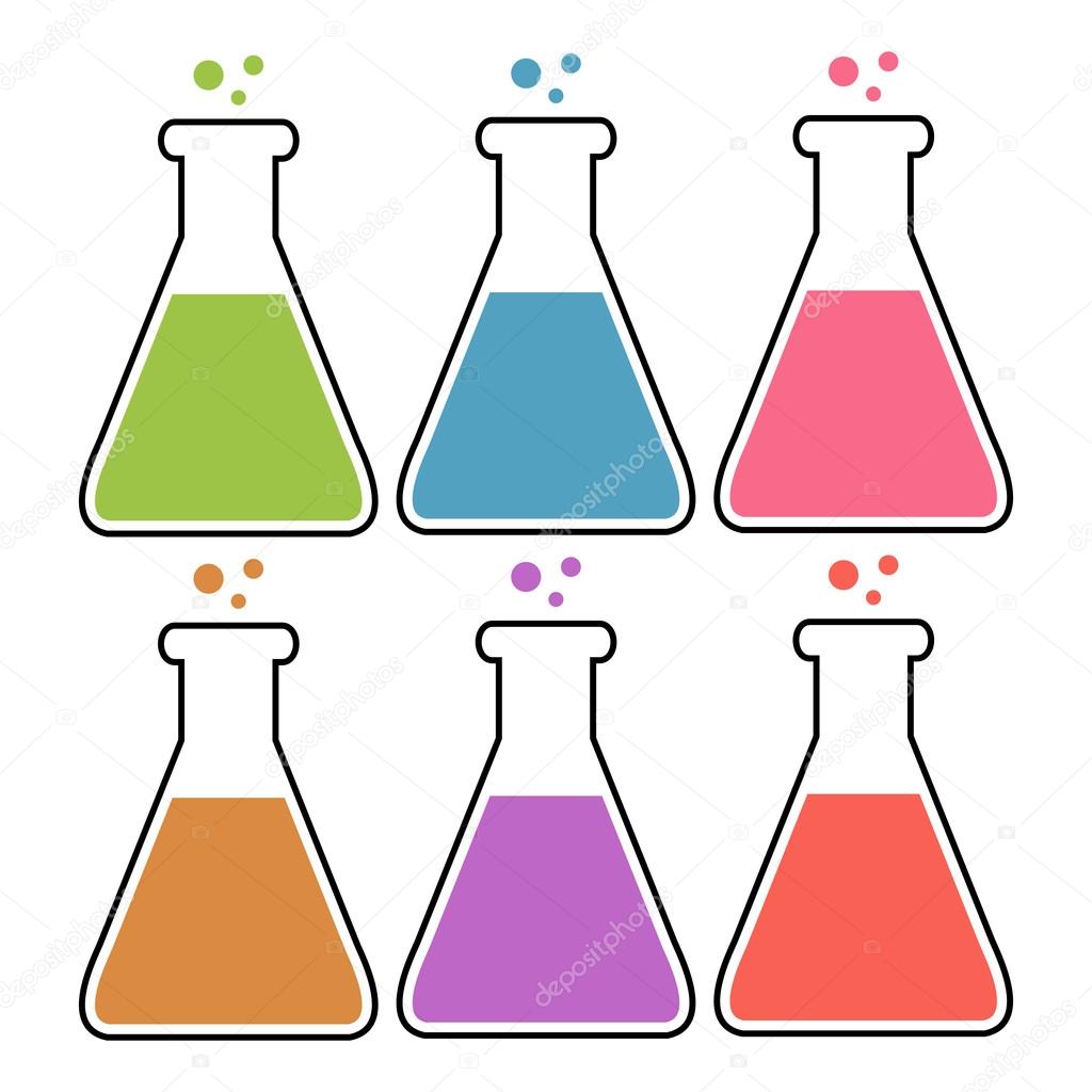 Set of flasks with color liquid