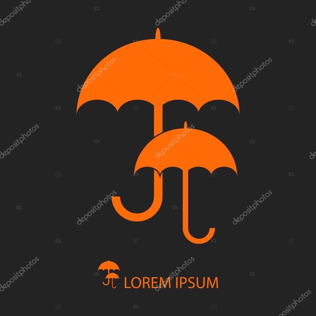 Two orange umbrellas on black background. Adult and children accessories