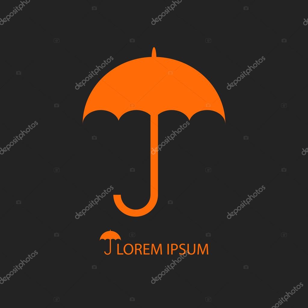 Simple orange umbrella as logo on black background