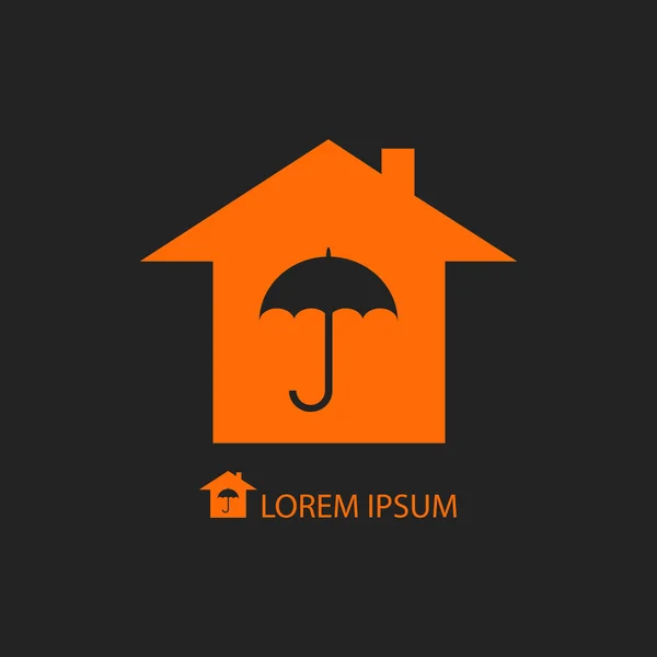 Casa laranja com guarda-chuva — Vetor de Stock