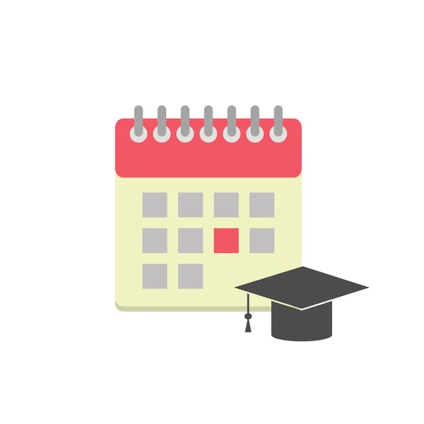 Icono de calendario de estilo plano con sombrero de graduación — Vector de stock