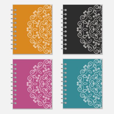Renkli defter kapakları ile çiçek tasarım kümesi