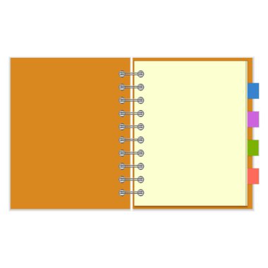 Boş spiral defter ile renkli yer imleri