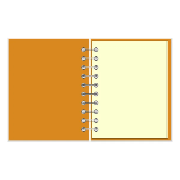 Abra el cuaderno vacío con cubierta naranja — Vector de stock