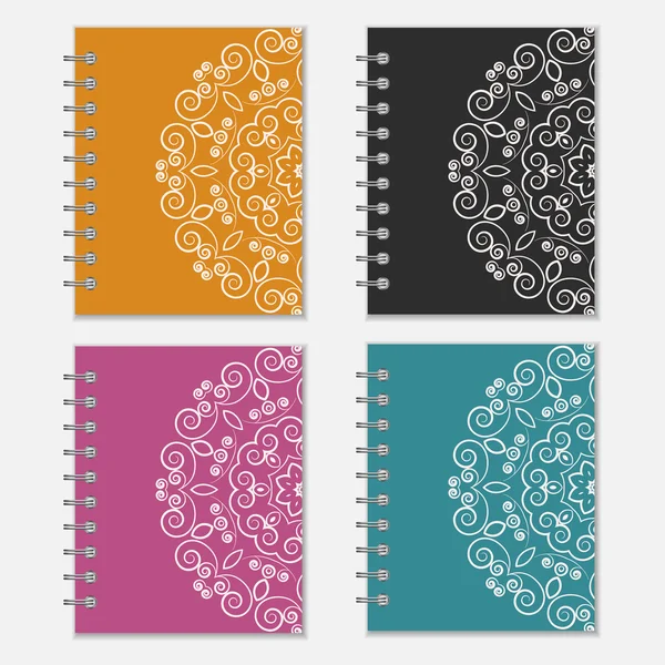 Conjunto de cubiertas de cuadernos de colores con diseño de flores — Archivo Imágenes Vectoriales