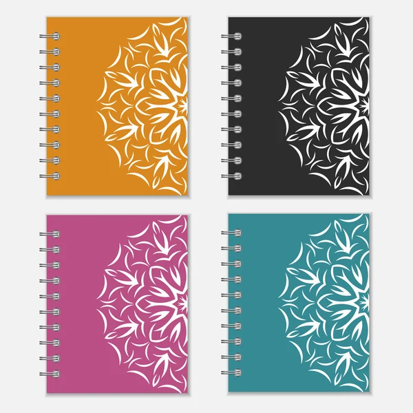 Conjunto de cubiertas de cuadernos de colores con diseño de flores — Archivo Imágenes Vectoriales