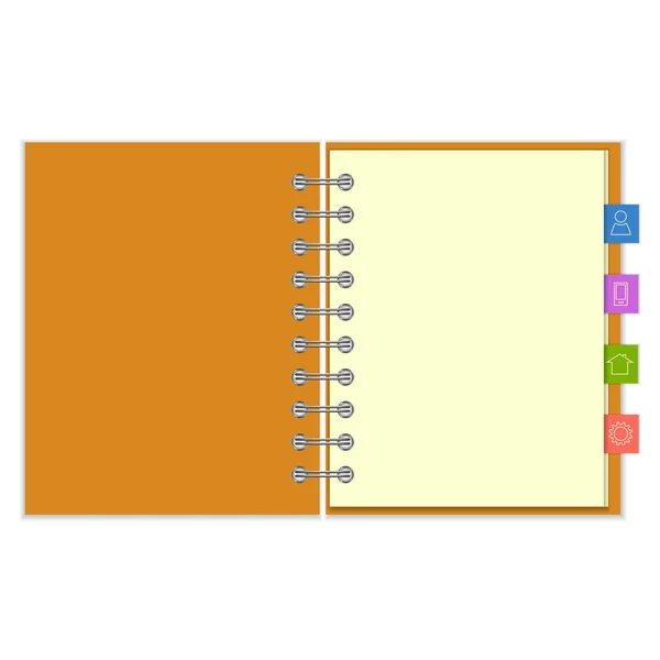 Cuaderno en blanco con marcadores de información de colores — Vector de stock