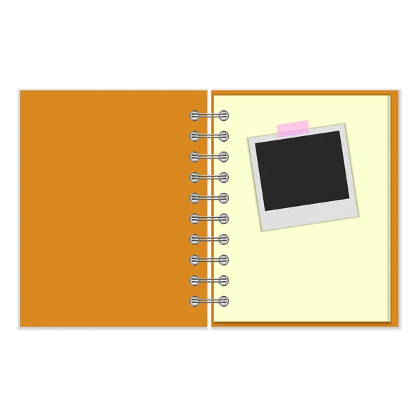 Cuaderno abierto con foto — Vector de stock