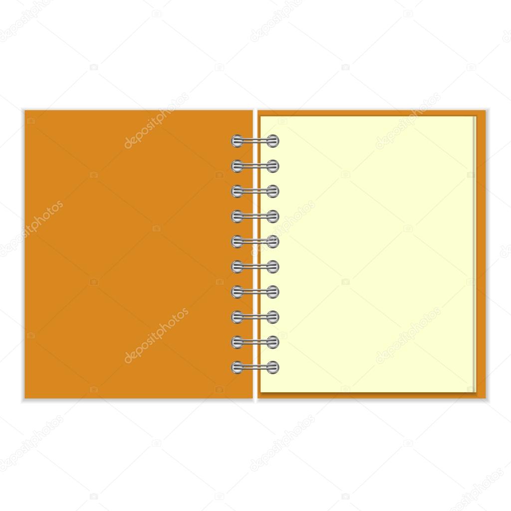 Open empty notebook with orange cover