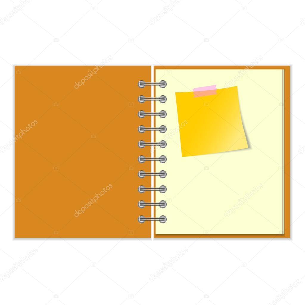 Open notebook with yellow sticker