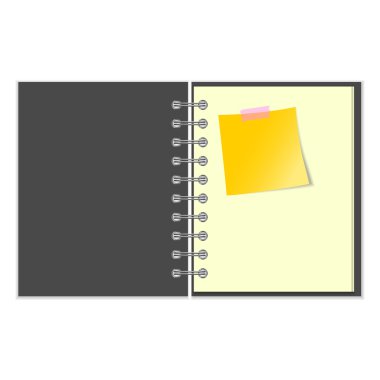 Açık gri kapak defter ile sarı etiket