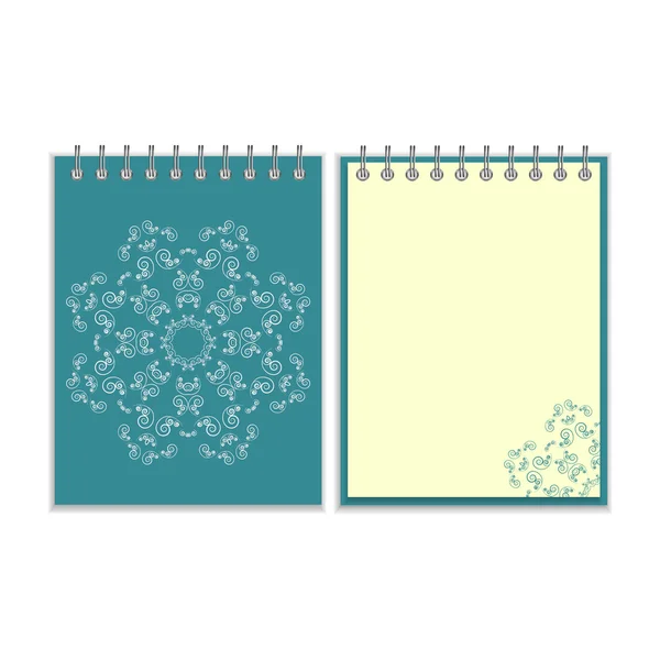 Blauwe dekking notitieboekje met ronde sierlijke sterpatroon — Stockvector