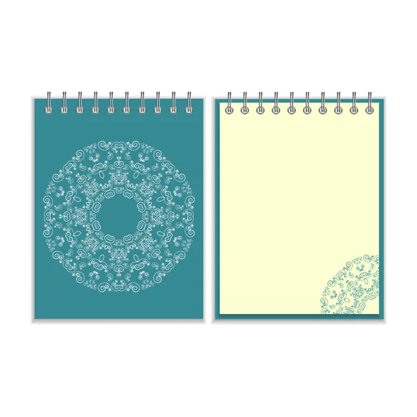 Blaues Einband-Notizbuch mit rundem, verziertem Muster — Stockvektor