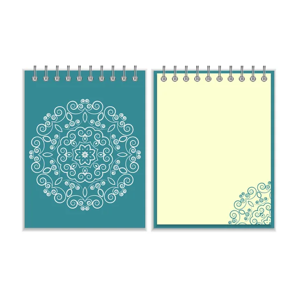 Blauwe dekking notitieboekje met ronde bloemmotief — Stockvector
