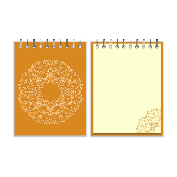 Oranje cover notitieboekje met ronde sierlijke patroon — Stockvector