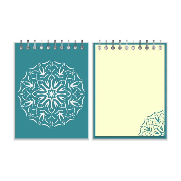 Blauwe dekking notitieboekje met ronde florwer patroon — Stockvector