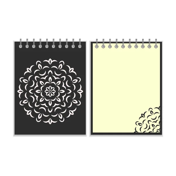 Spiral black cover notebook with round ornate pattern — Stock Vector