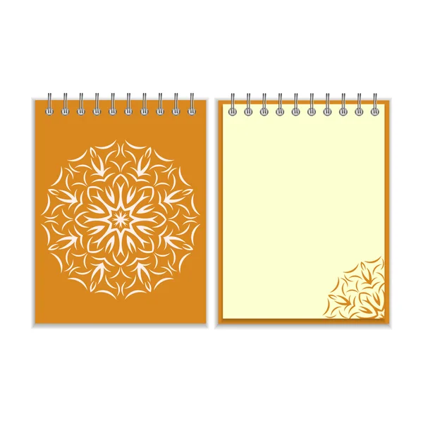 Orange cover notebook with round florwer pattern — Stock Vector