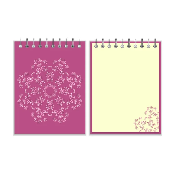 Cuaderno de portada púrpura con patrón redondo estrella ornamentada — Archivo Imágenes Vectoriales