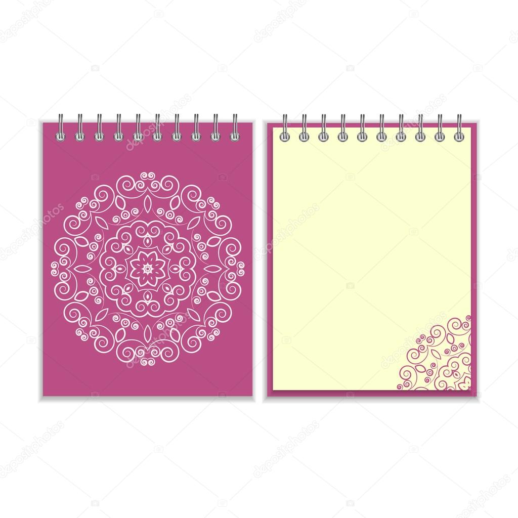 Purple cover notebook with round floral pattern