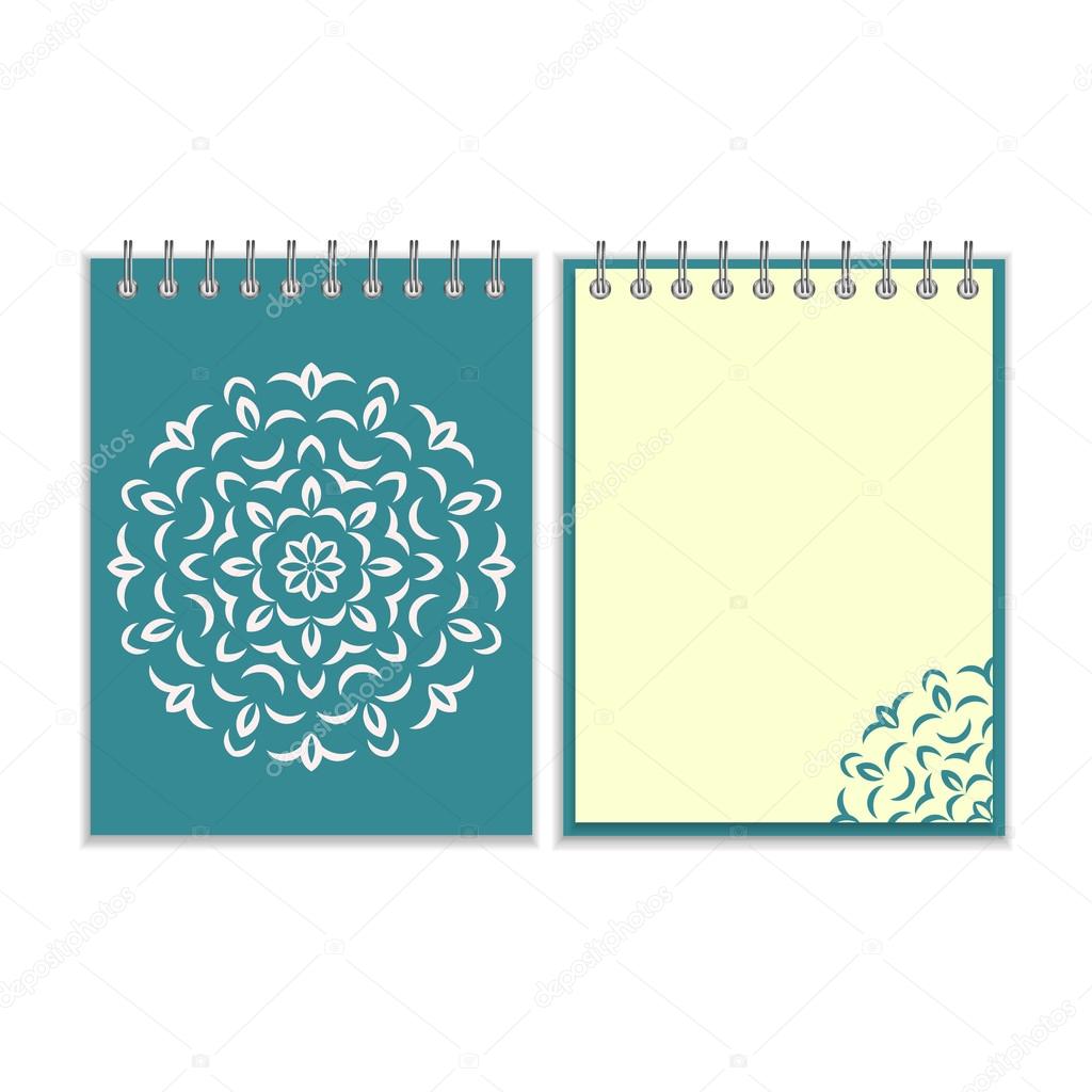 Spiral blue cover notebook with round ornate pattern