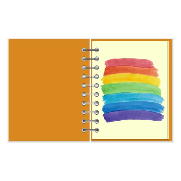 Cuaderno espiral con arcoíris acuarela — Vector de stock