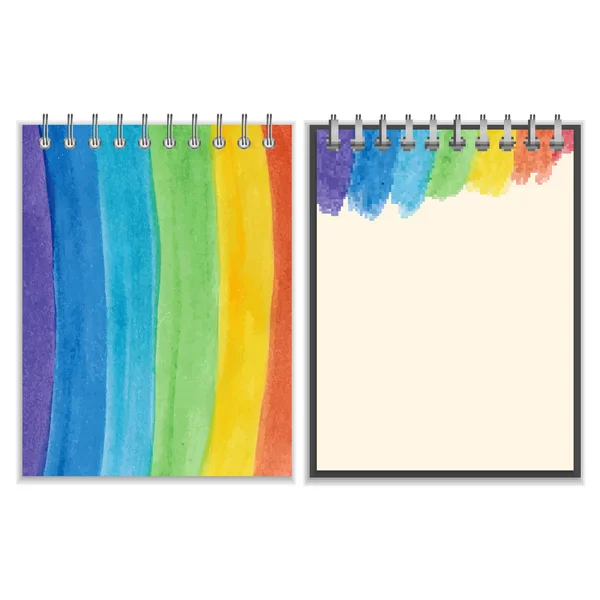 Portada de cuaderno y diseño de página con arco iris — Vector de stock