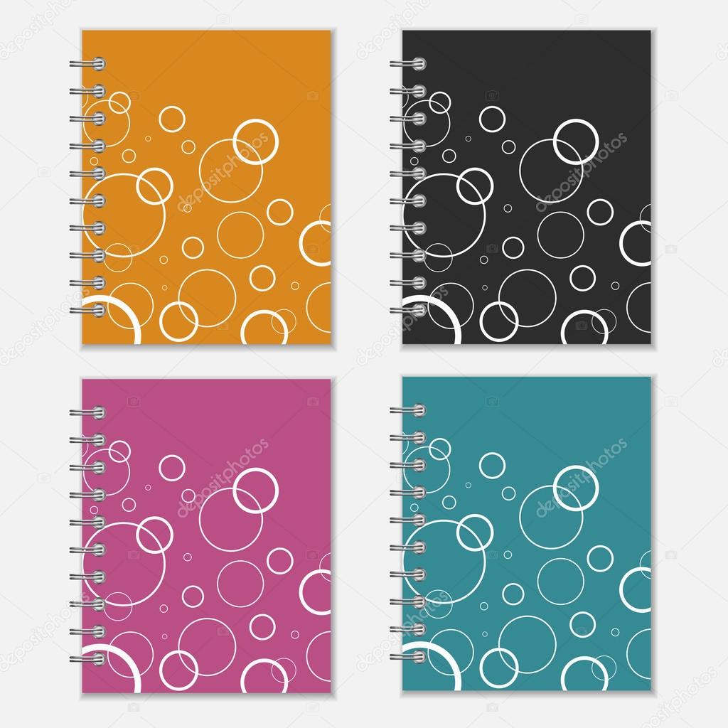 Set of four colorful notebook covers with white circles