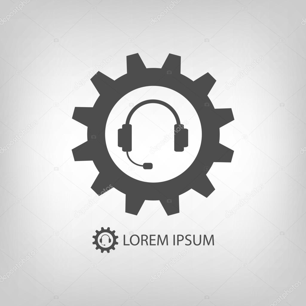 Grey gearwheel and headset as support icon