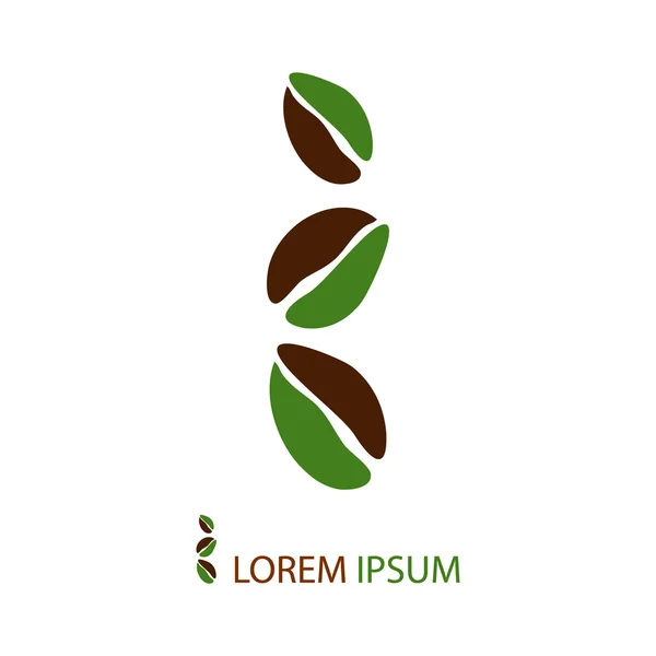 Trois grains de café verts et bruns comme logo — Image vectorielle