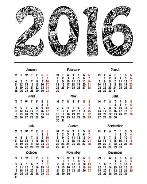 2016 年日历，新的一年 — 图库矢量图片