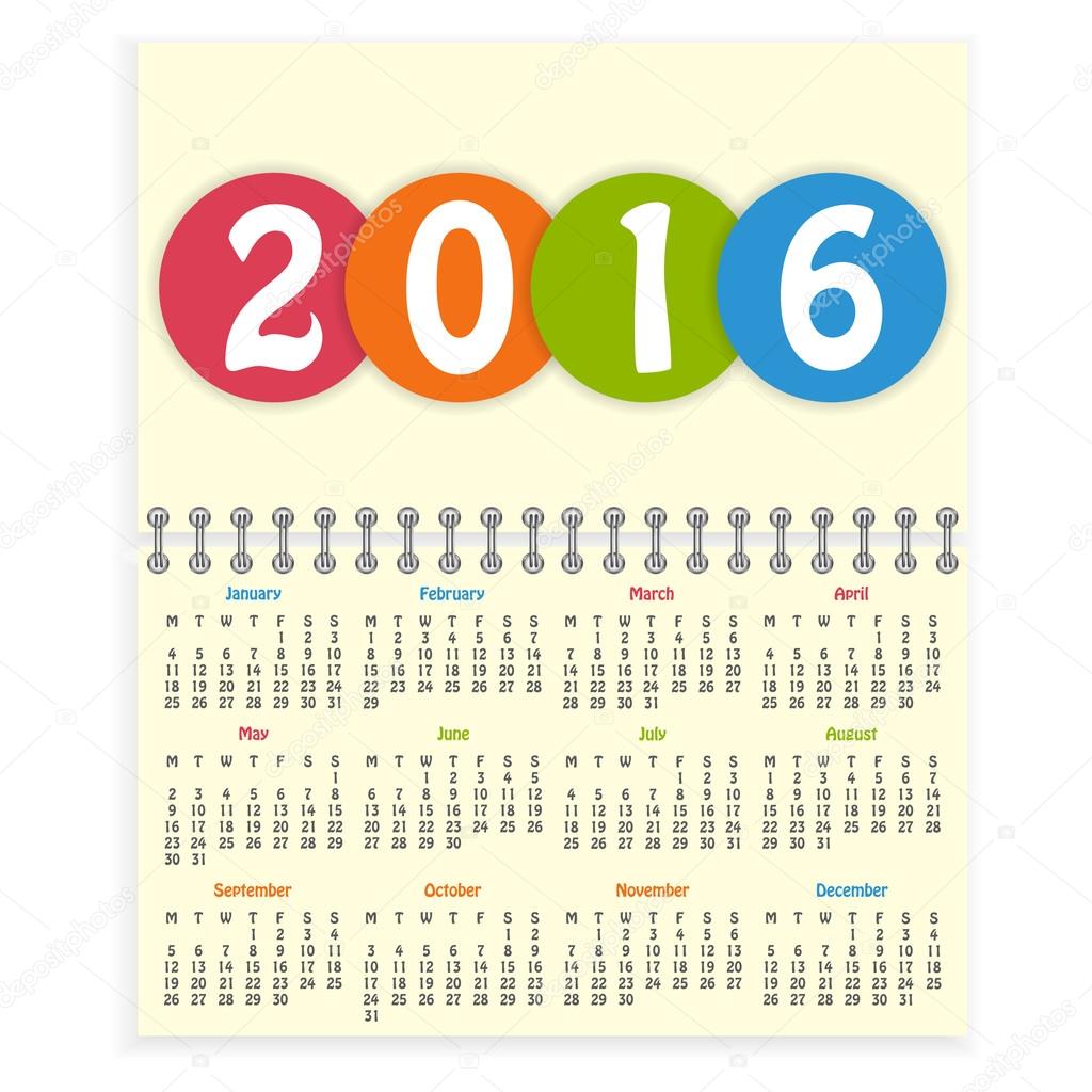 Spiral 2016 calendar