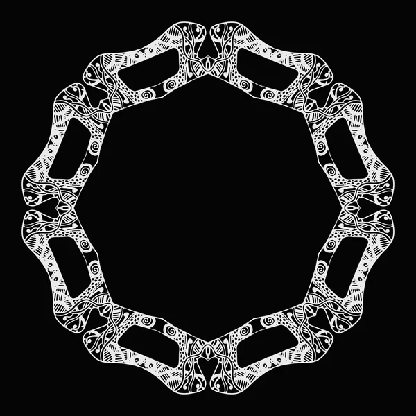 Conception de cadre rond orné blanc sur noir — Image vectorielle