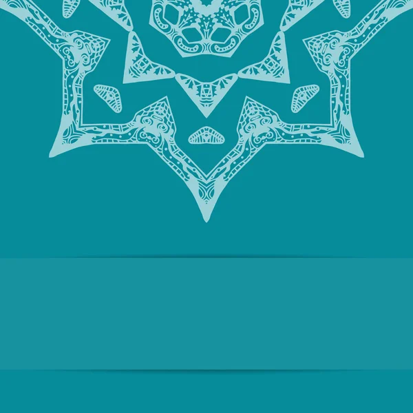 Turkoois blauwe kaart met sierlijke patroon en kopie ruimte — Stockvector