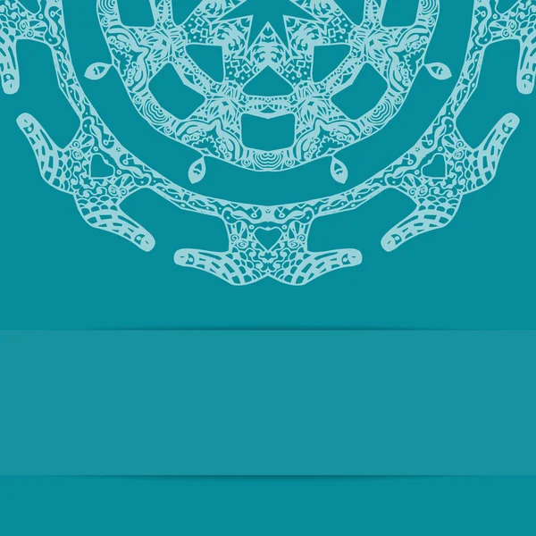 Tarjeta azul turquesa con patrón adornado y espacio de copia — Archivo Imágenes Vectoriales