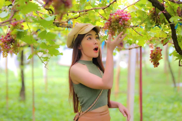 Mulheres Bonitas Atraente Elegante Cabelo Longo Sendo Feliz Divertindo Vinha — Fotografia de Stock