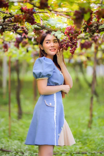 Mulheres Bonitas Atraente Elegante Cabelo Longo Sendo Feliz Divertindo Vinha — Fotografia de Stock