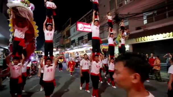Nakhon Sawan Таїланд Лютого 2018 Китайський Новий Рік Парадами Прикрашеними — стокове відео
