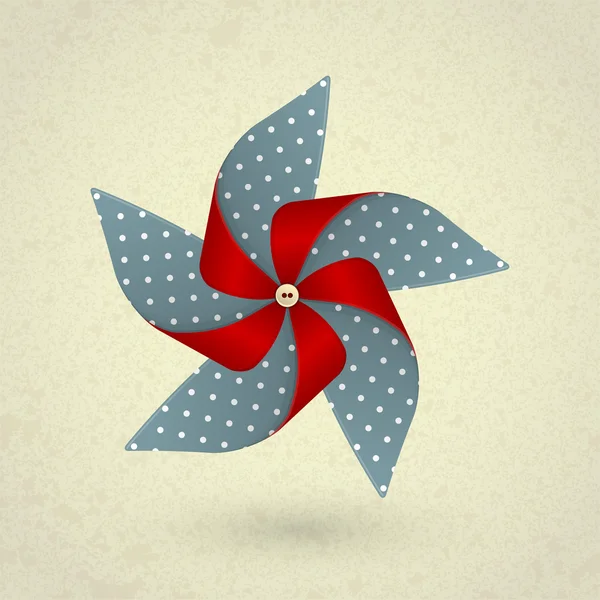 Vintage handmade red and blue pinwheel with dots — Stock Vector