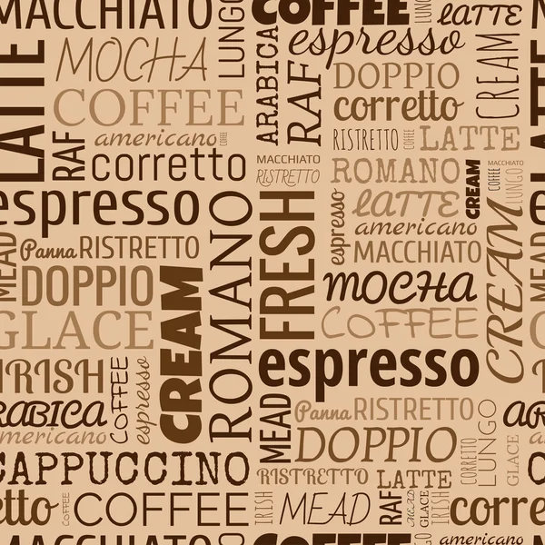 Parole di caffe ', etichette. Modello senza cuciture — Vettoriale Stock