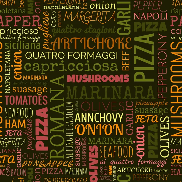 Pizza mots, tags. Modèle sans couture — Image vectorielle