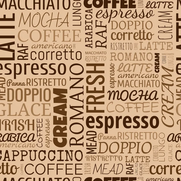 Palavras de café, etiquetas. Padrão sem costura Ilustração De Stock
