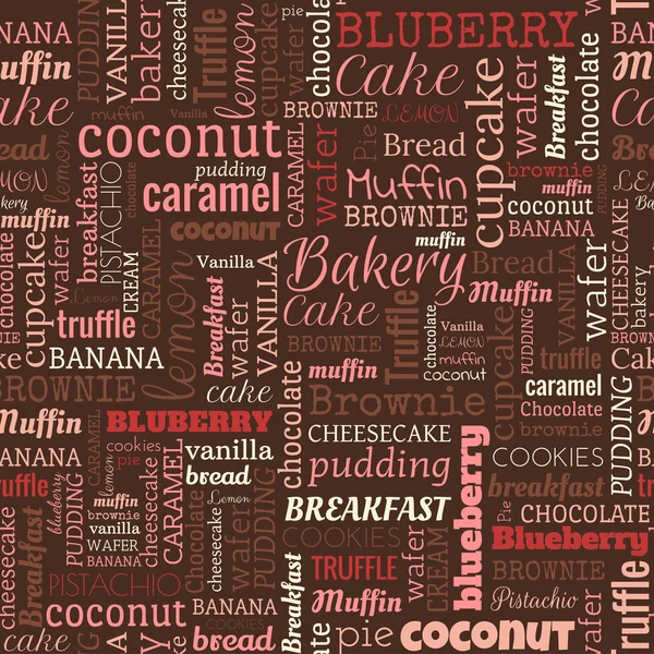 Bäckerei Wörter, Tags. nahtloses Muster — Stockvektor
