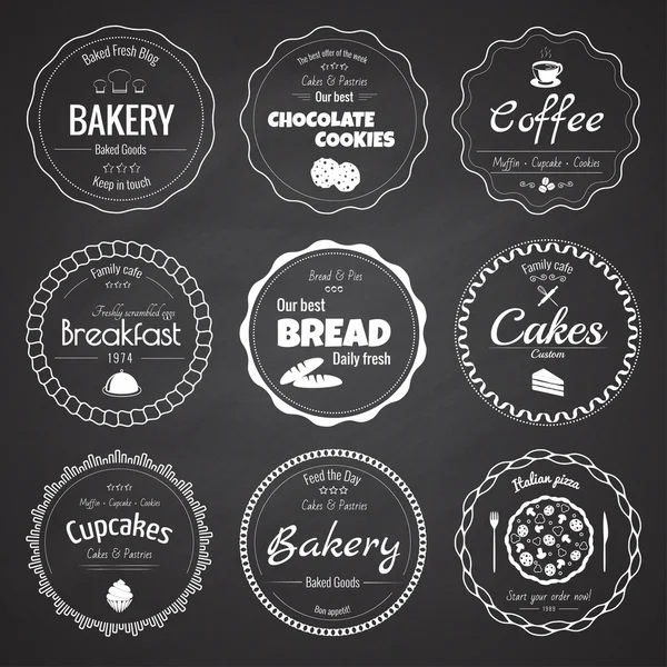 Set of 9 circle bakery labels — Stock Vector