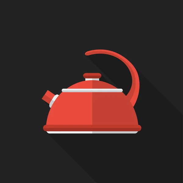 Flat kettle with long shadow. Vector icon — Stock Vector