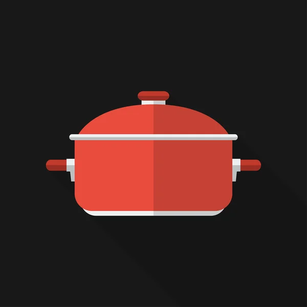 Flat saucepan with long shadow. Vector icon — Stock Vector
